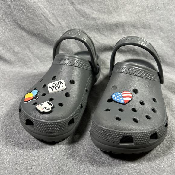 Crocs Unisex Adult Classic Clog Slip On Shoe Sandals Gray WITH FLAIR! M 7 W 9 - Picture 2 of 7